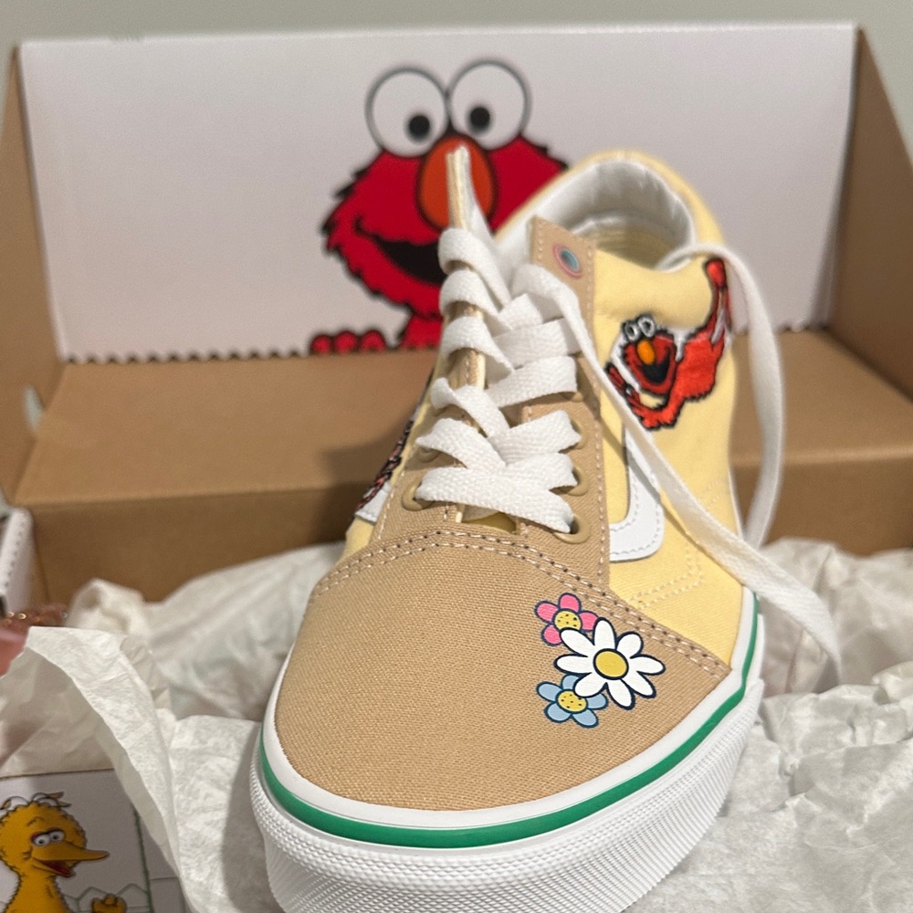 Vans Yellow and Tan Elmo Floral Low Top Sneakers